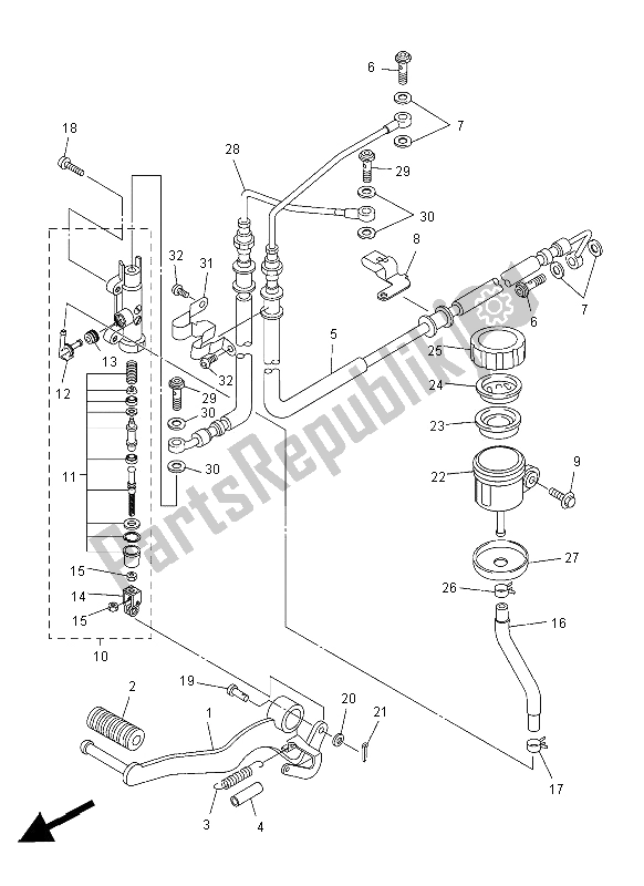 Alle onderdelen voor de Achterste Hoofdcilinder van de Yamaha FZ1 NA 1000 2012