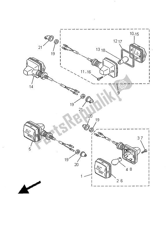 All parts for the Flasher Light of the Yamaha TW 125 2000