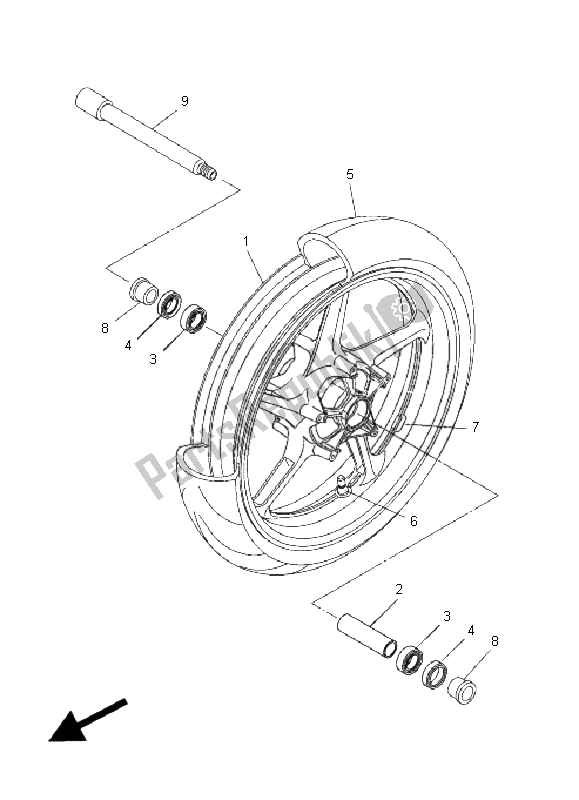 All parts for the Front Wheel of the Yamaha FZ1 S Fazer 1000 2009