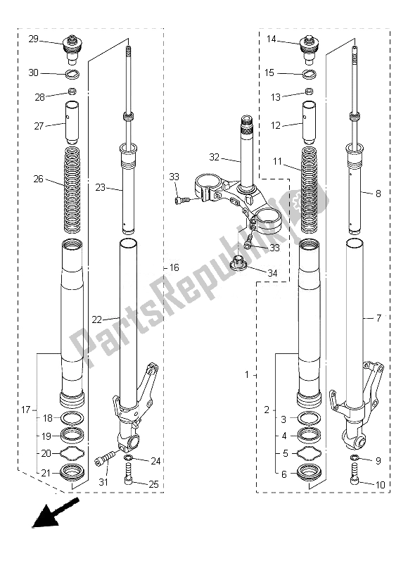 All parts for the Front Fork of the Yamaha FZ8 SA 800 2014