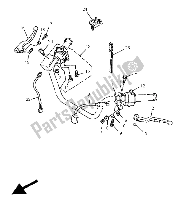 All parts for the Handle Switch & Lever of the Yamaha SR 125 1996