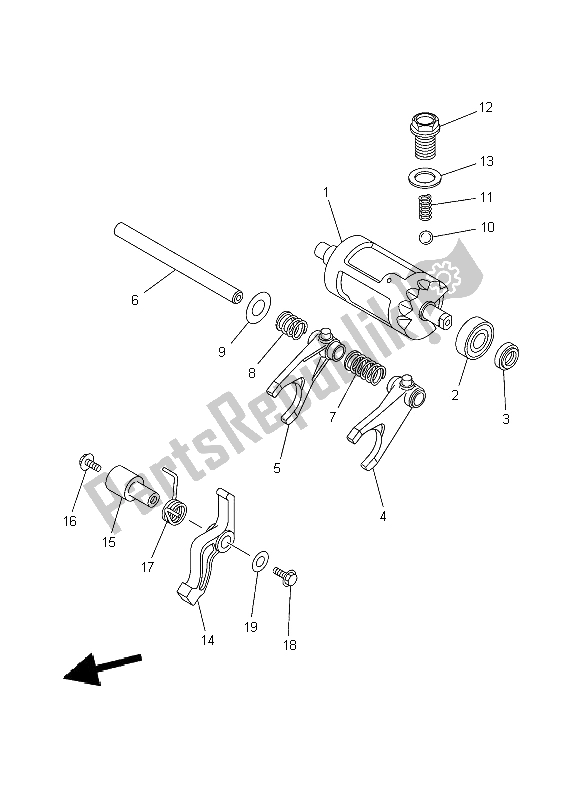 All parts for the Shift Cam & Fork of the Yamaha YFM 450 FWA Grizzly 4X4 2014