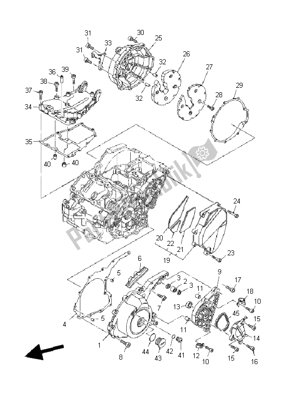 All parts for the Crankcase Cover 1 of the Yamaha TDM 900A 2008