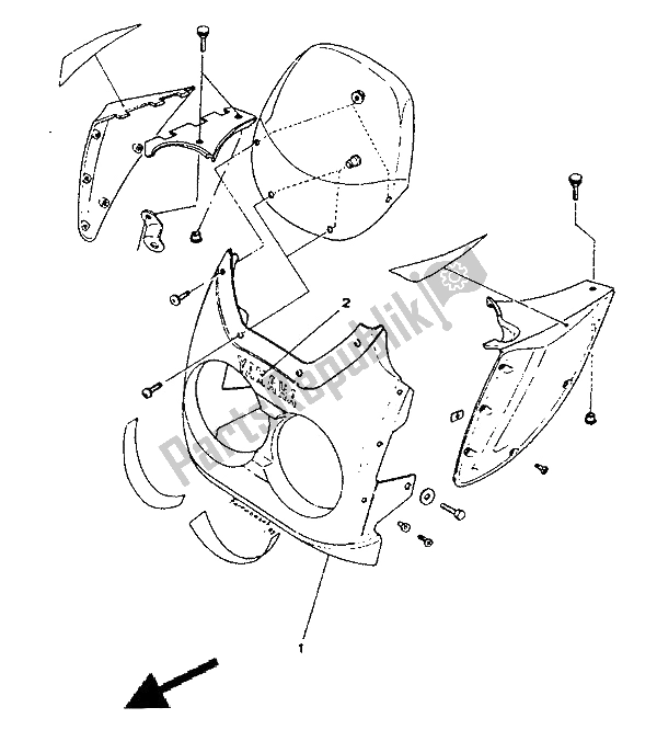 All parts for the Cowling 1 of the Yamaha TDR 125 1991