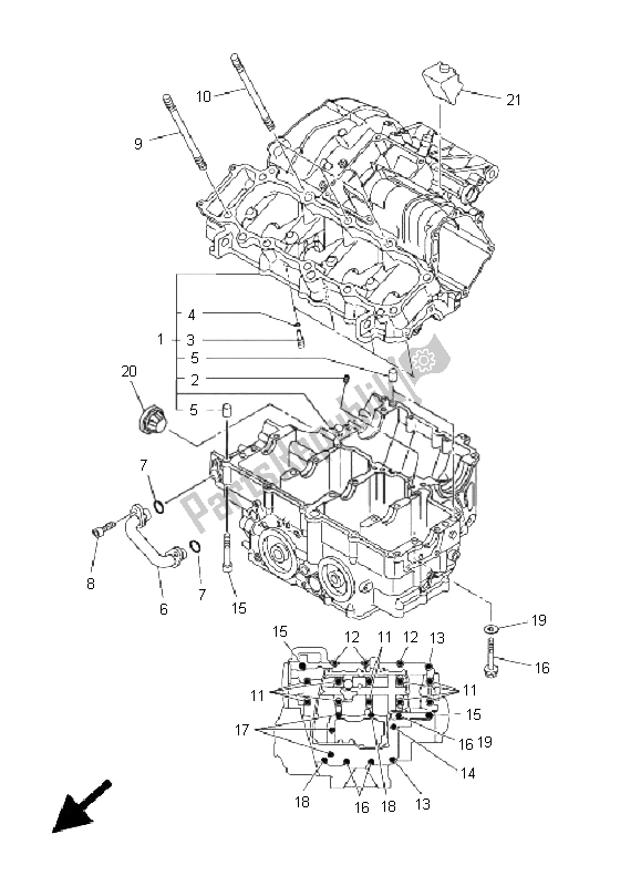 All parts for the Crankcase of the Yamaha FZ1 N Fazer 1000 2011