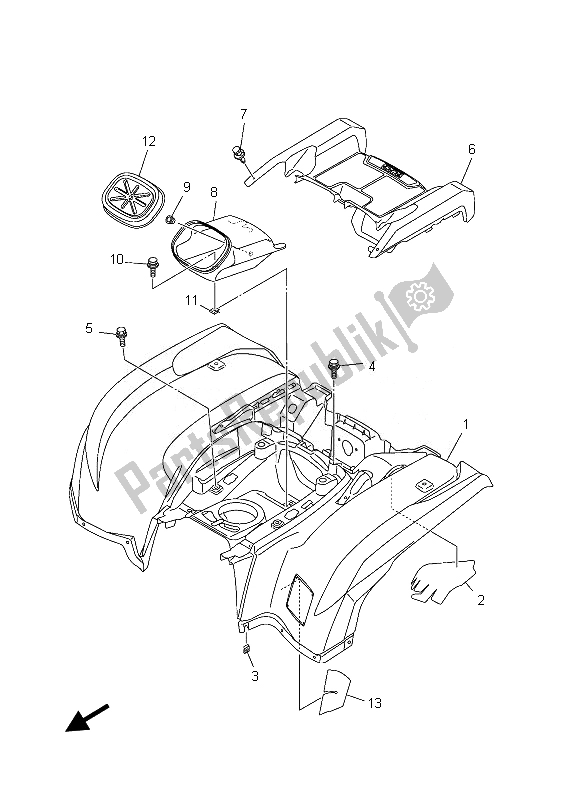 All parts for the Rear Fender of the Yamaha YFM 550 Fgpled Grizzly 4X4 Yamaha Black 2013