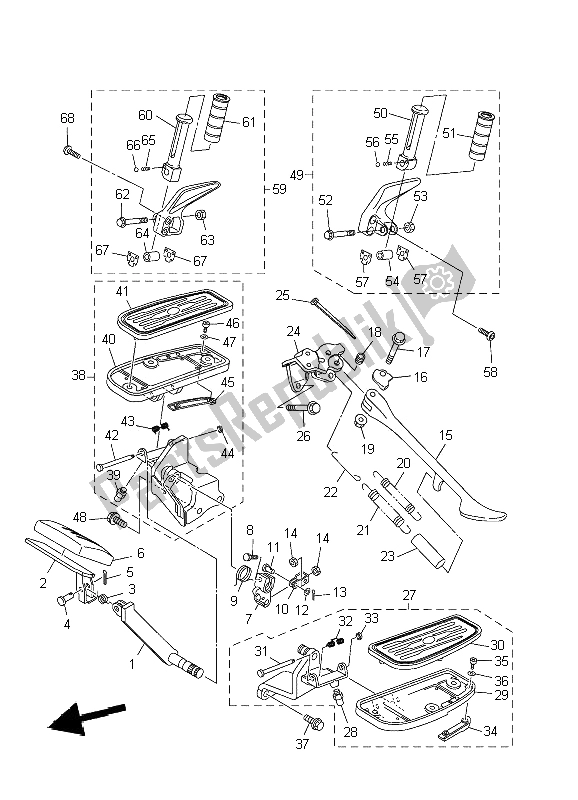 All parts for the Stand & Footrest of the Yamaha XVS 1300A Midnight Star 2009