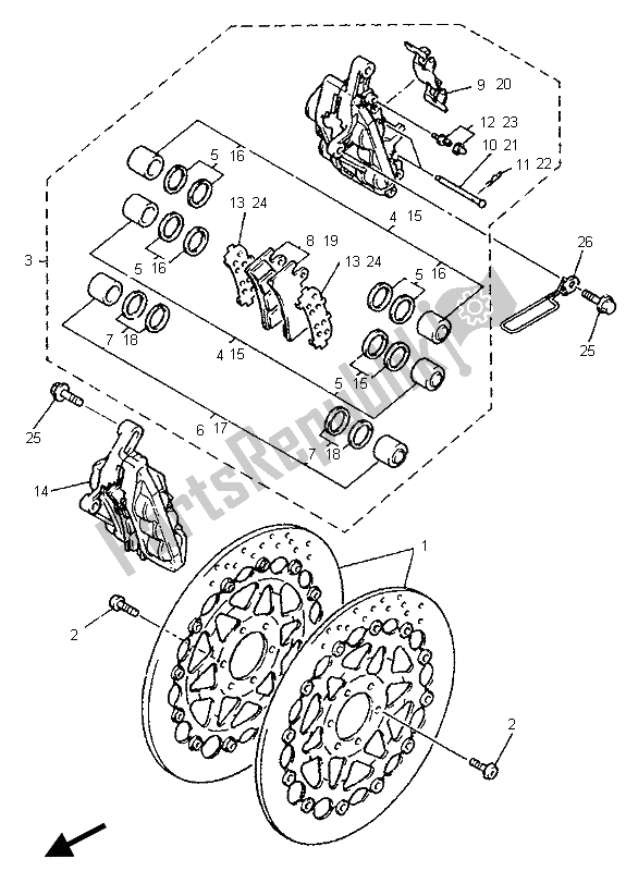 All parts for the Front Brake & Caliper of the Yamaha YZF 750 SP 1996