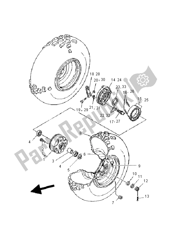 All parts for the Front Wheel of the Yamaha YFM 125 Breeze 2000