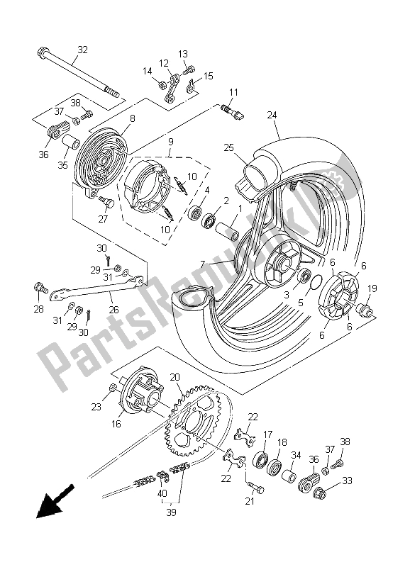 All parts for the Rear Wheel of the Yamaha YBR 125 ED 2005