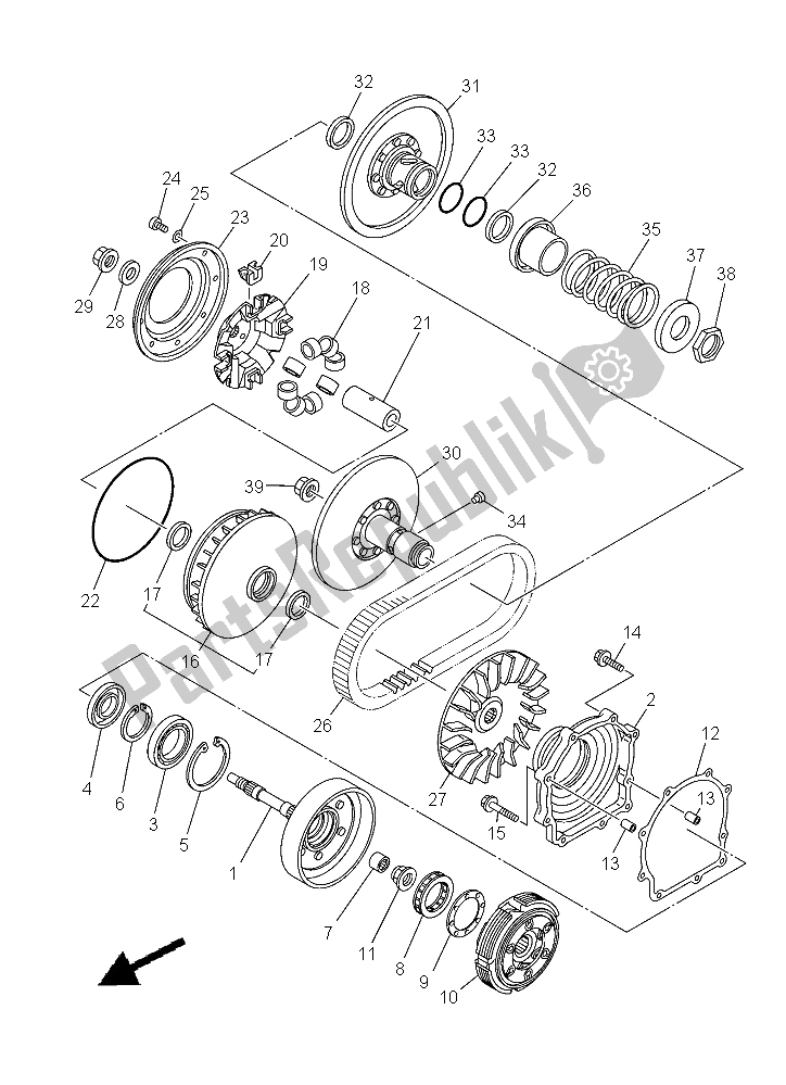 All parts for the Clutch of the Yamaha YFM 550 Fwad Grizzly 2015