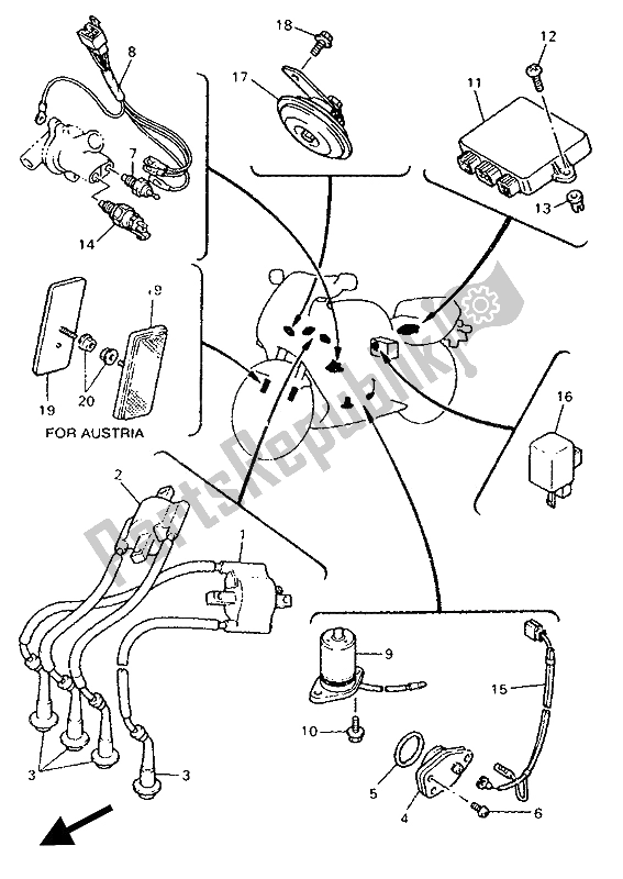 All parts for the Electrical 1 of the Yamaha FZR 600R 1994