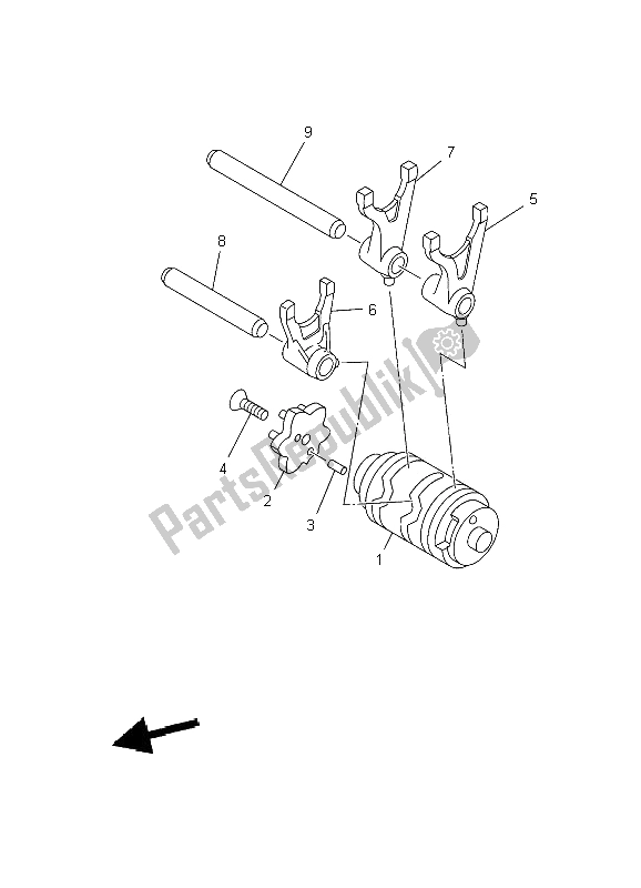 All parts for the Shift Cam & Fork of the Yamaha YBR 125 ED 2009