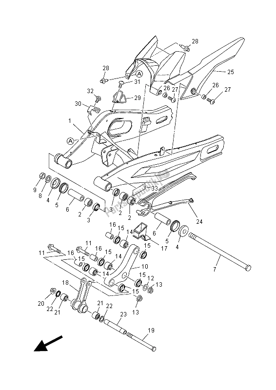 All parts for the Rear Arm of the Yamaha MT-07 A 700 2015