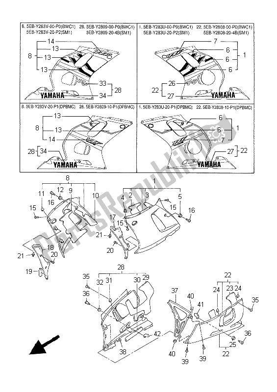 Tutte le parti per il Cowling 2 del Yamaha YZF R6 600 1999