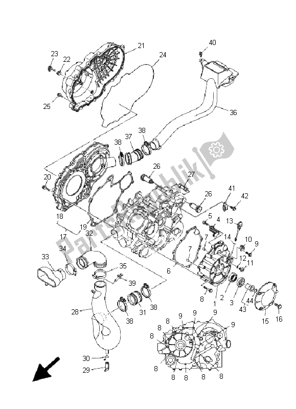 All parts for the Crankcase Cover 1 of the Yamaha YFM 350X Wolverine 2X4 2009