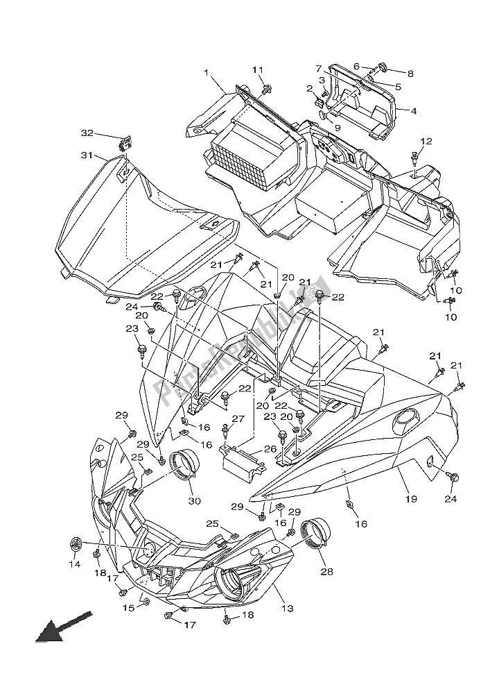 All parts for the Front Fender of the Yamaha YXE 700E 2016