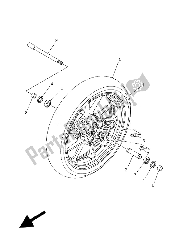 All parts for the Front Wheel of the Yamaha MT 09A 900 2014