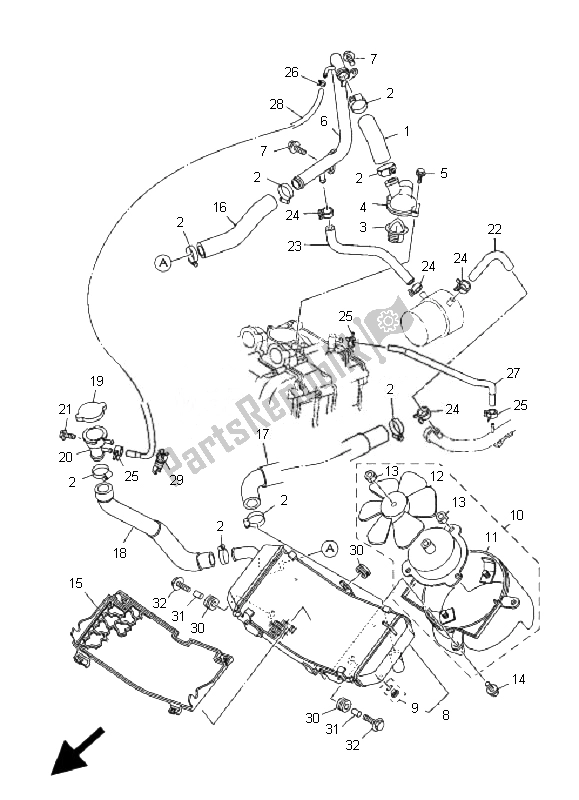 Alle onderdelen voor de Radiator Slang van de Yamaha XP 500A T MAX 2007