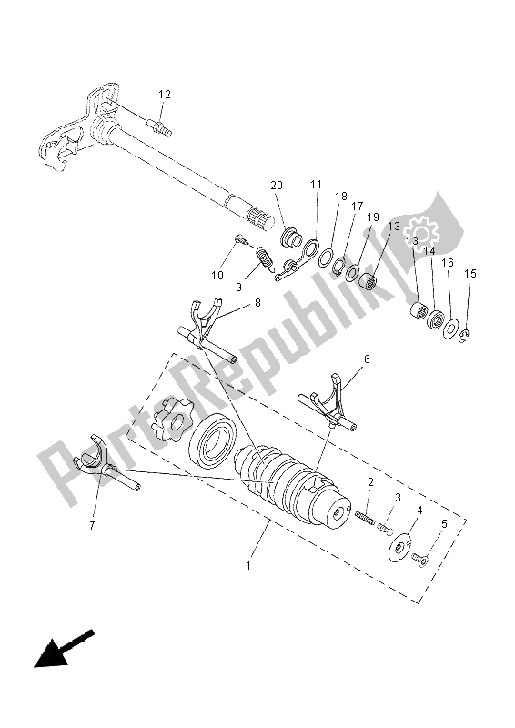 Alle onderdelen voor de Schakelnok & Vork van de Yamaha XT 660 ZA Tenere 2012