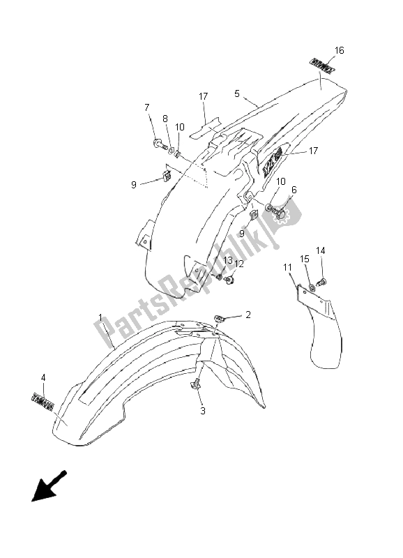 All parts for the Fender of the Yamaha YZ 250 2001