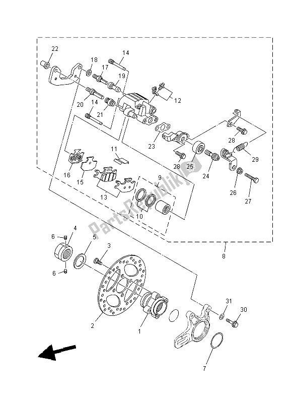 All parts for the Rear Brake Caliper of the Yamaha YFM 700R 2012