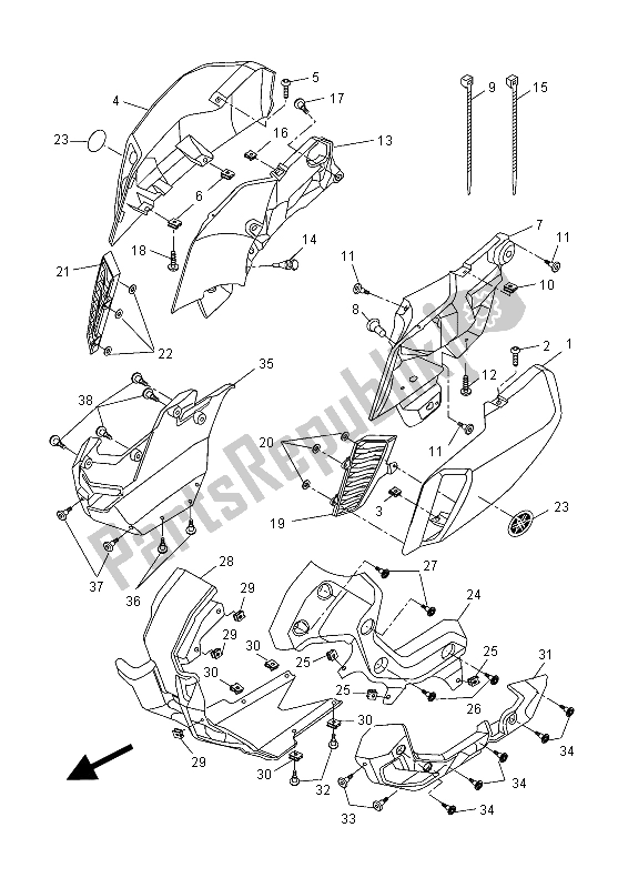 All parts for the Cowling 1 of the Yamaha MT 125A 2015