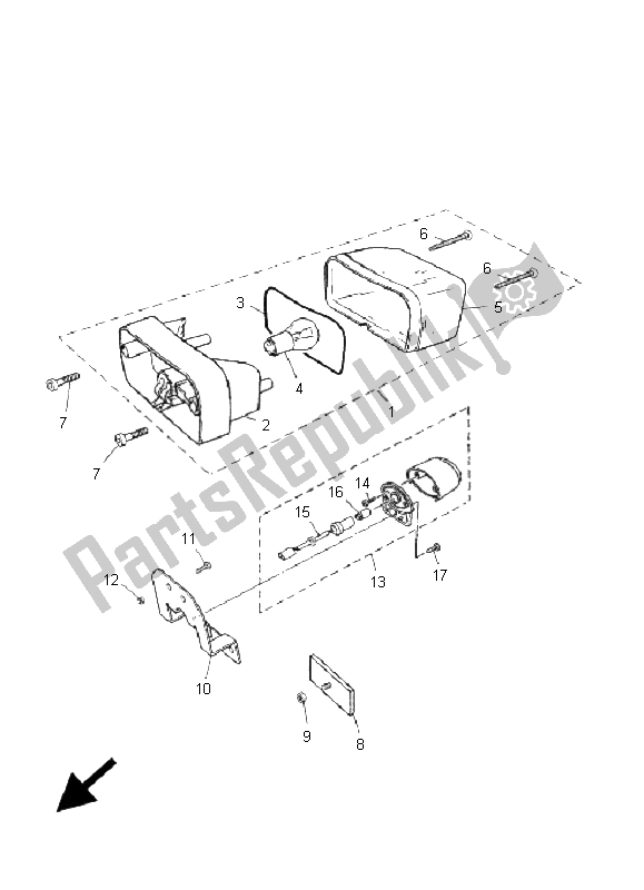 All parts for the Taillight of the Yamaha TZR 50 2009