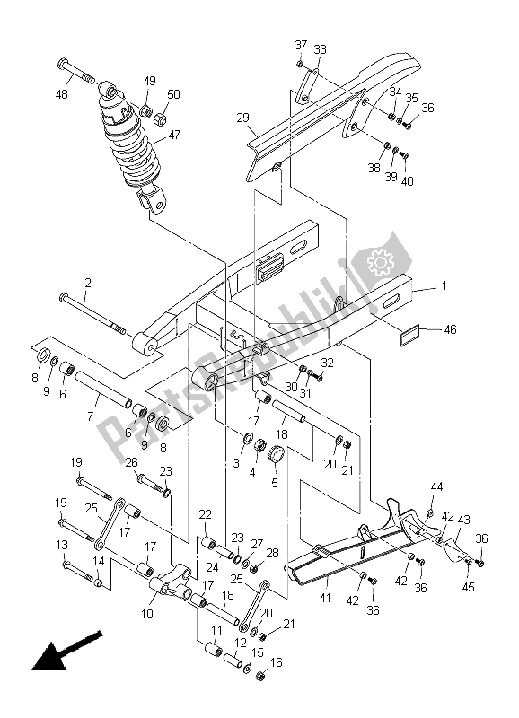 Alle onderdelen voor de Achterarm & Ophanging van de Yamaha XVS 950A 2012