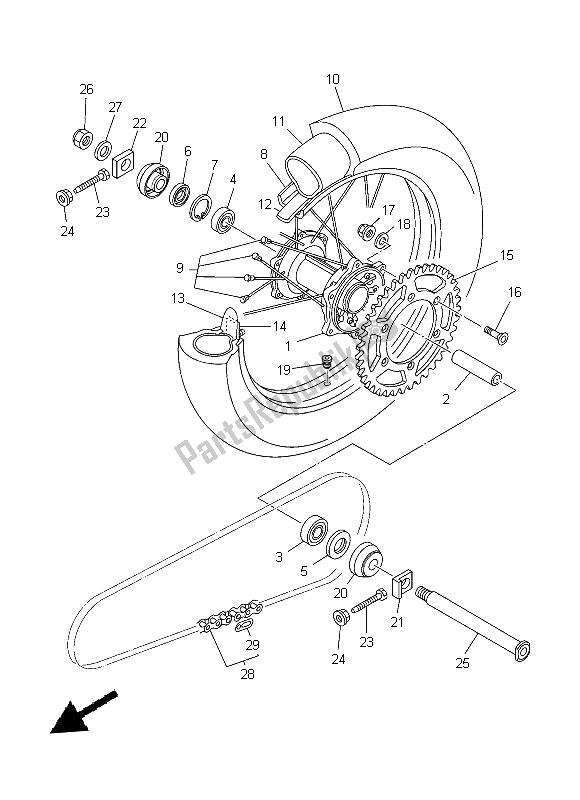 All parts for the Rear Wheel of the Yamaha YZ 250 2014