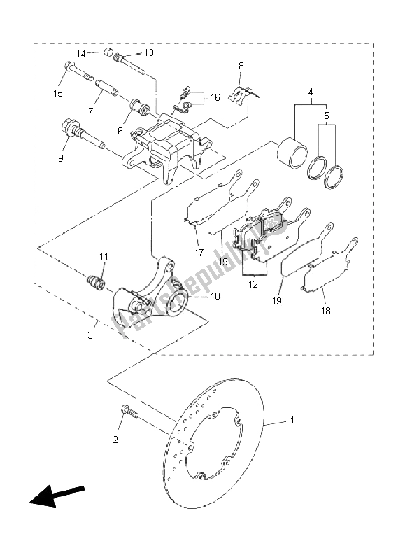 All parts for the Rear Brake Caliper of the Yamaha YZF R1 1000 2011