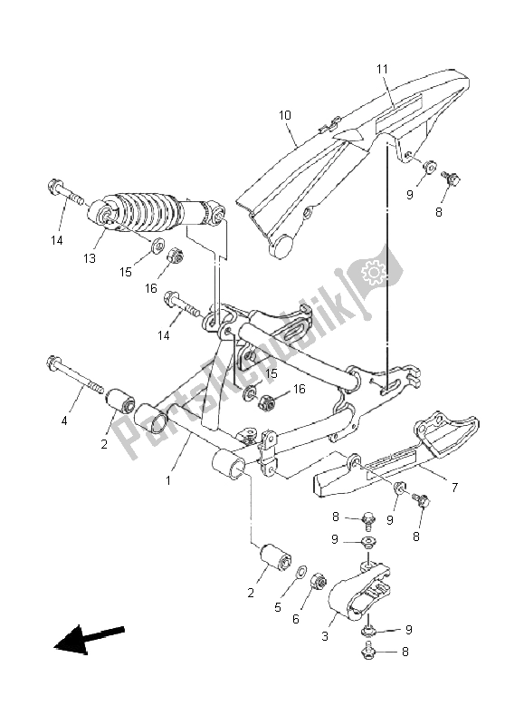 Todas las partes para Brazo Trasero Y Suspensión de Yamaha TT R 50E 2011