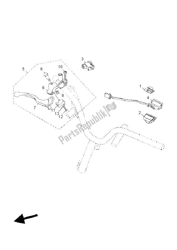 All parts for the Handle Switch & Lever of the Yamaha YN 50F T4 Neos 2011