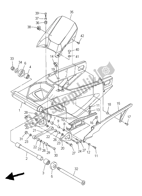 All parts for the Rear Arm of the Yamaha YZF R1 1000 2004