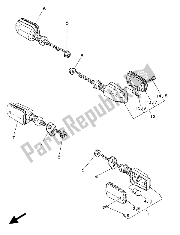 All parts for the Flasher Light of the Yamaha IT 200 1986