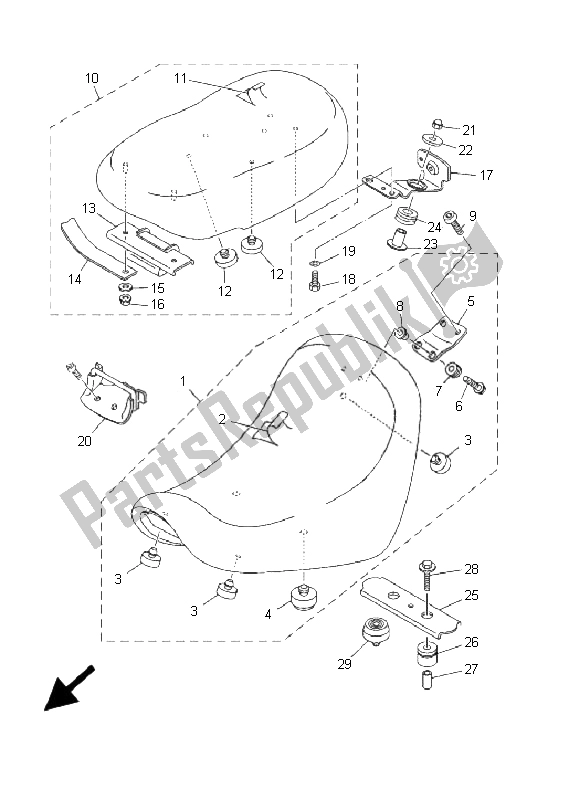 Tutte le parti per il Posto A Sedere del Yamaha XVS 125 Dragstar 2001