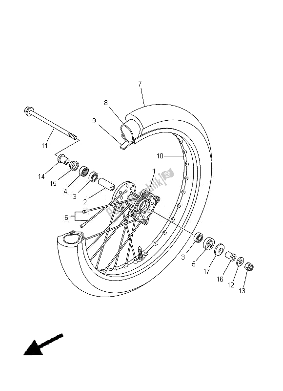 All parts for the Front Wheel of the Yamaha TT R 125 LWE 2013