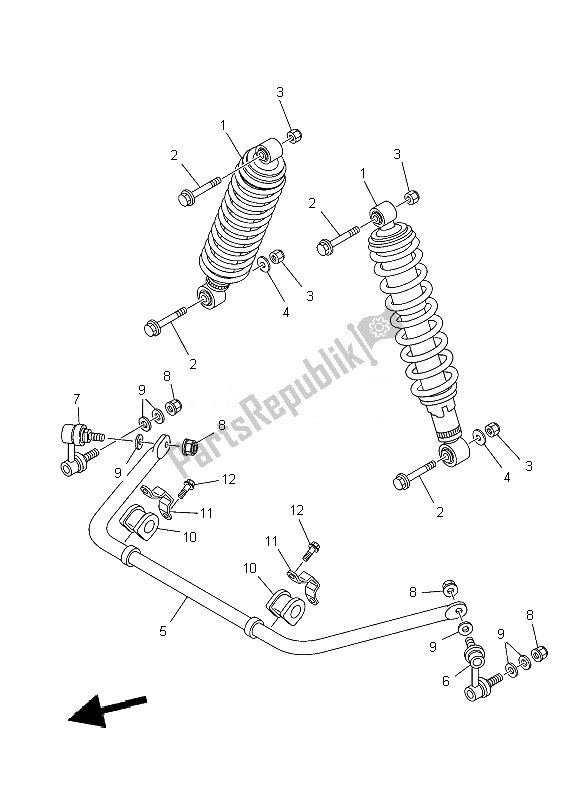 All parts for the Rear Suspension of the Yamaha YFM 700F Grizzly SE 2010