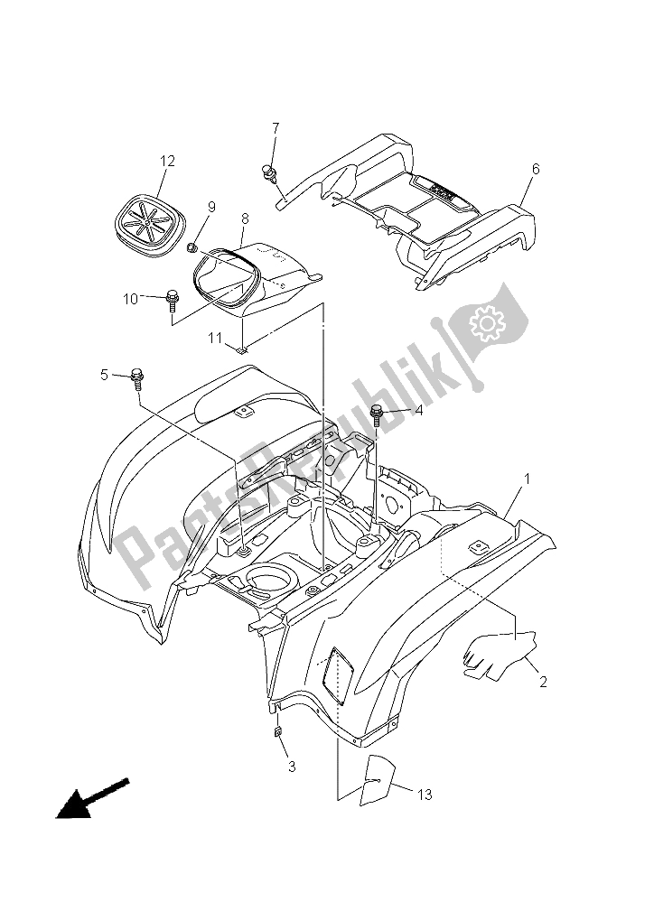 Tutte le parti per il Parafango Posteriore del Yamaha YFM 700 Fwad Grizzly EPS 2015
