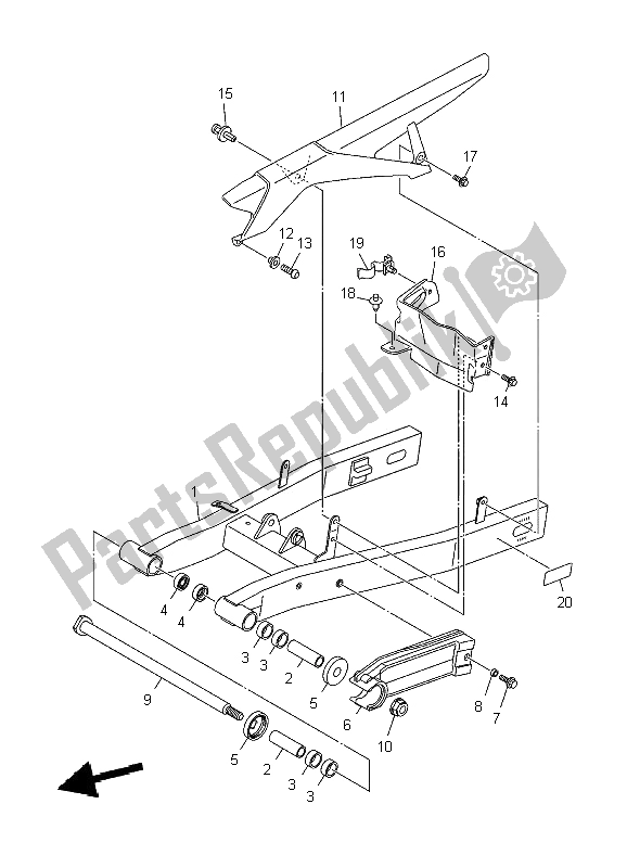 All parts for the Rear Arm of the Yamaha XJ6N 600 2009