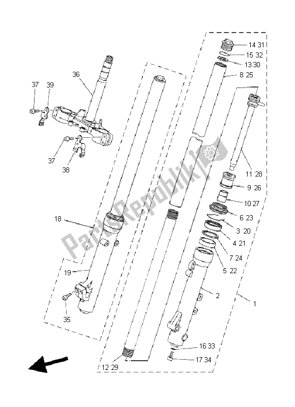 All parts for the Front Fork of the Yamaha XT 660R 2008