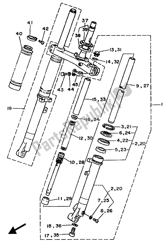 Todas las partes para Tenedor Frontal de Yamaha TW 200E 1989