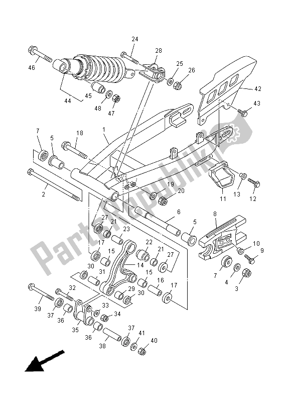 All parts for the Rear Arm & Suspension of the Yamaha TT R 125 SW 2000