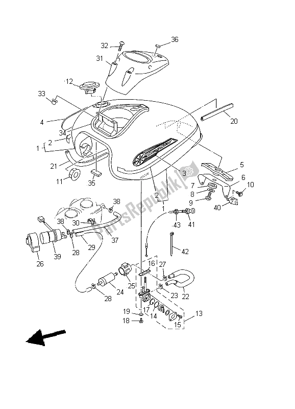 Todas as partes de Tanque De Combustível do Yamaha XVS 650A Dragstar Classic 2002