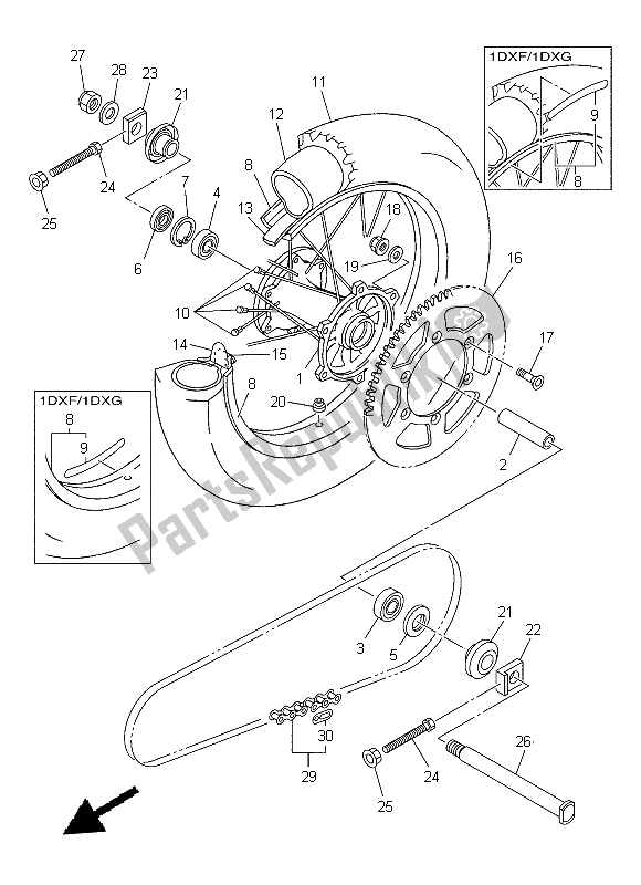 All parts for the Rear Wheel of the Yamaha WR 450F 2015