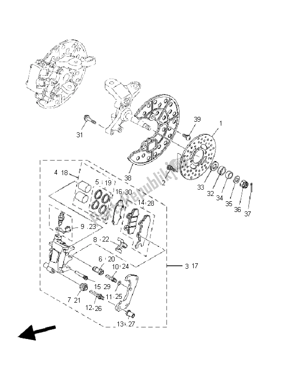 All parts for the Front Brake Caliper of the Yamaha YFZ 450 SE 2008