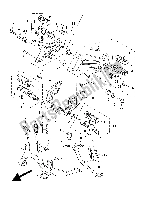 Tutte le parti per il Stand E Poggiapiedi del Yamaha XJR 1300 SP 2000