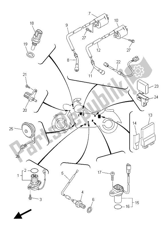 All parts for the Electrical 1 of the Yamaha XVS 1300 CU 2015