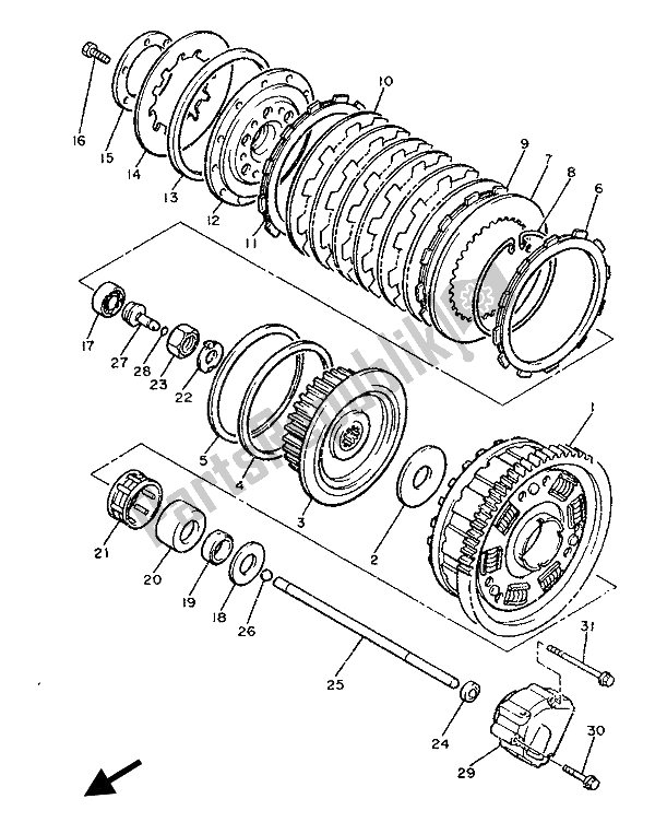 All parts for the Clutch of the Yamaha FJ 1200 1986