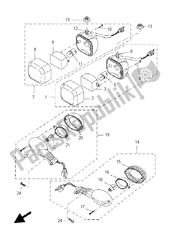 All parts for the Flasher Light of the Yamaha CW 50 2008